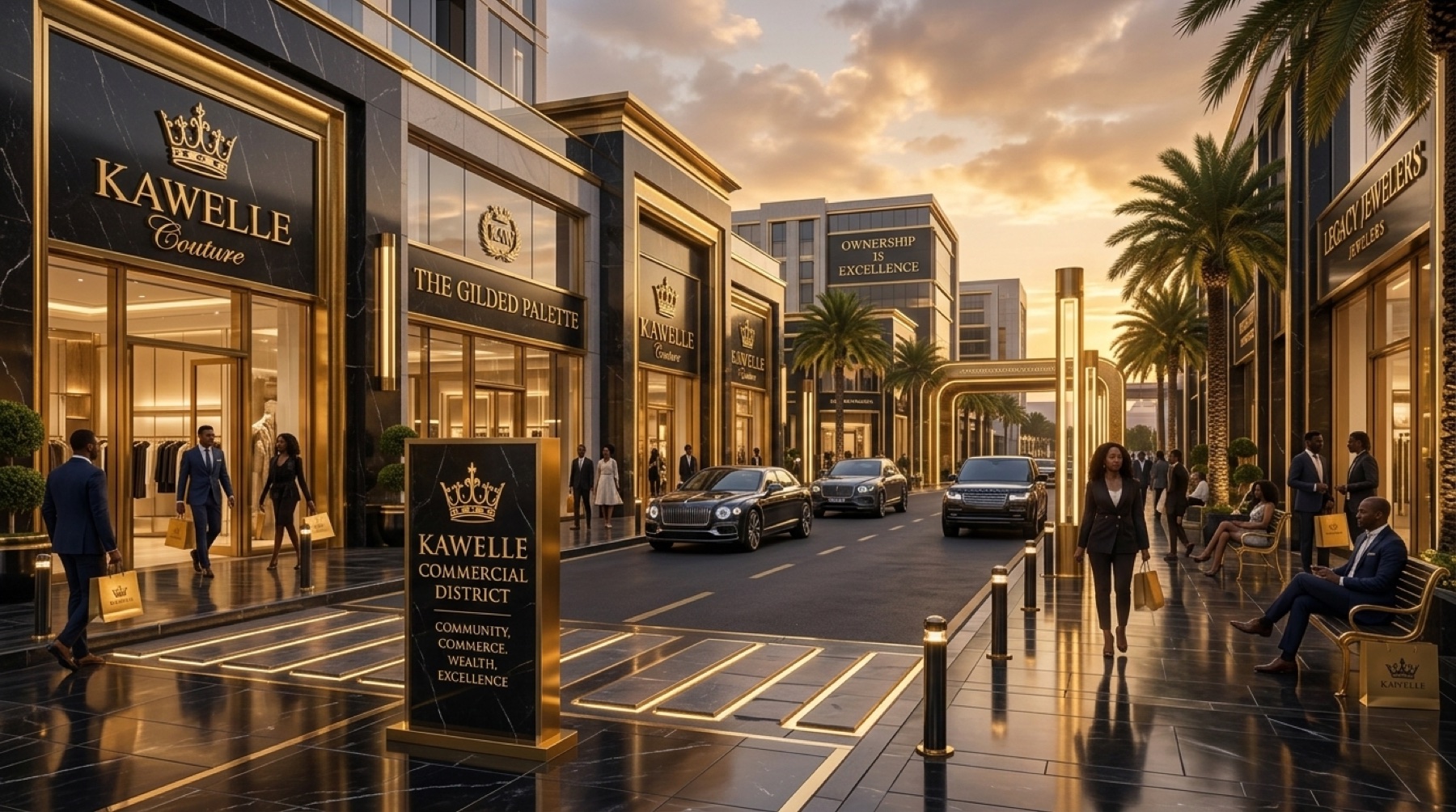 Shoppers entering luxury boutiques downtown