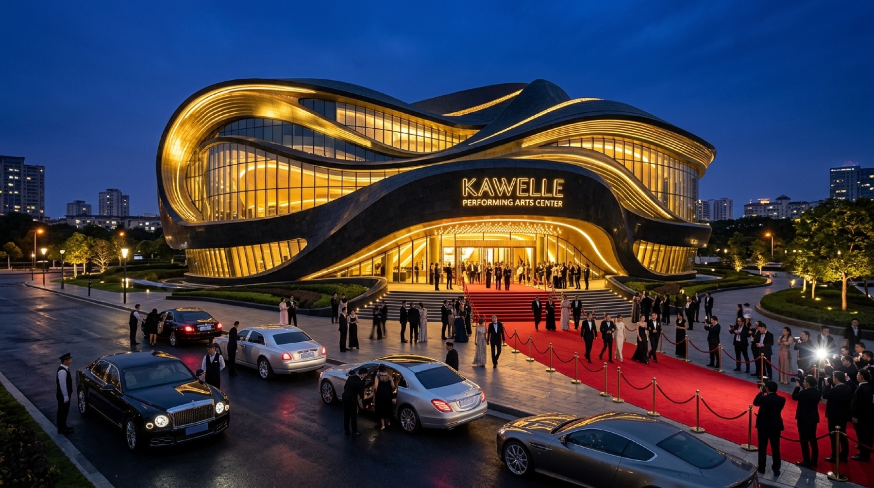 Performing arts center at evening